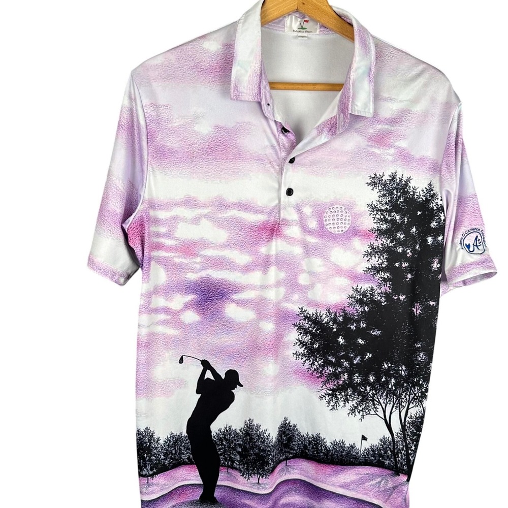 Valentino Dixon Mens Purple Dri Fit Golf Polo Shirt Graphic Print Large